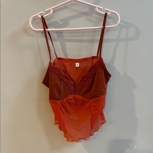 Rust/Burnt Orange and Lace Trim Cropped Cami Top